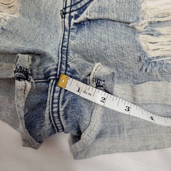 BRANDY MELVILLE denim shorts roll hem distressed high waist acid wash 38/S - Picture 11 of 11